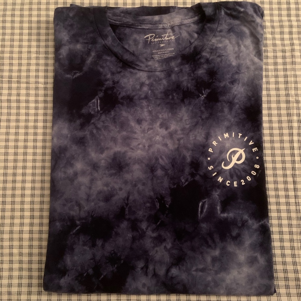 Primitive navy blue tie dye tee, large